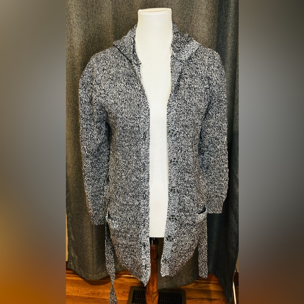 H&M Black and White Knit Cardigan with Tie